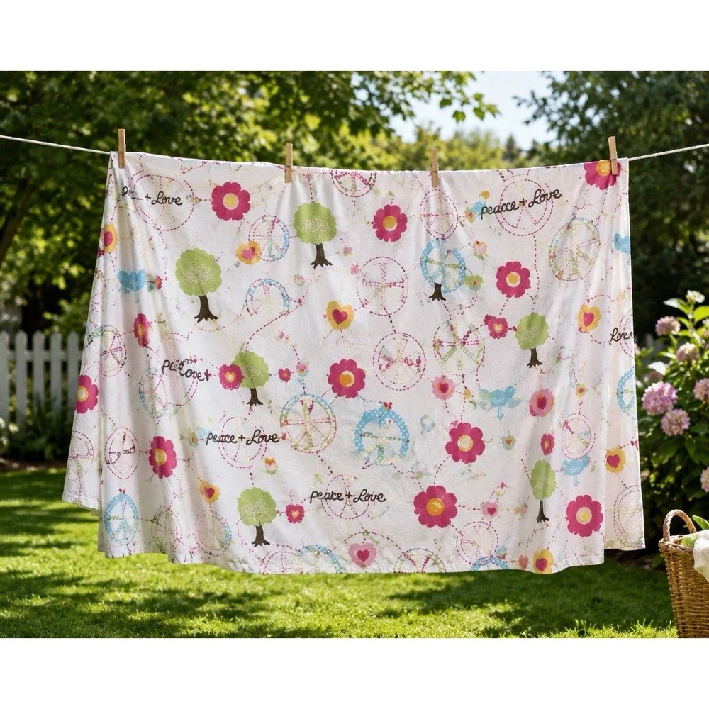 VTG  Circo Peace & Love Twin Flat Sheet | Retro Hippie Floral Heart Birds 2013